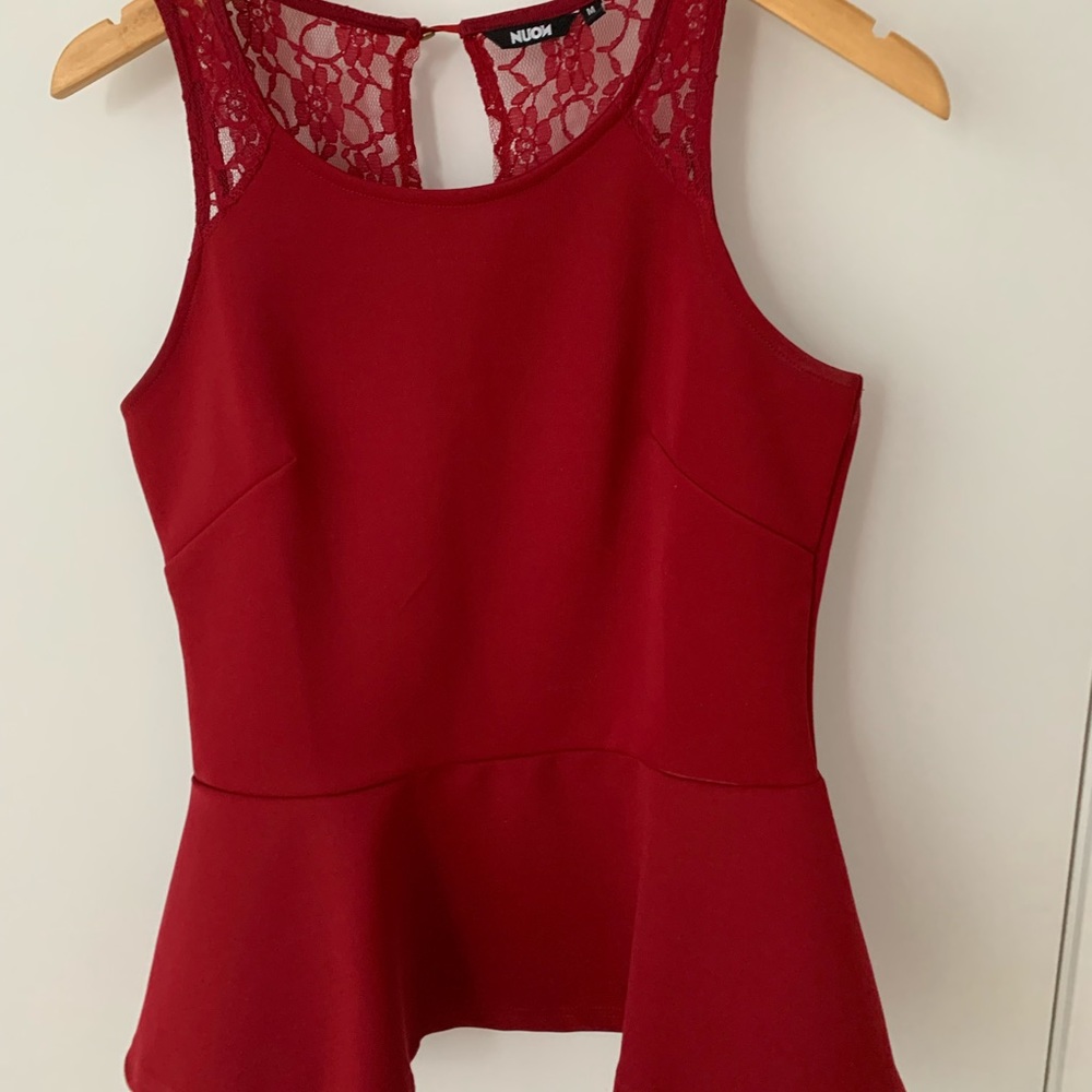 Lace peplum oxblood top